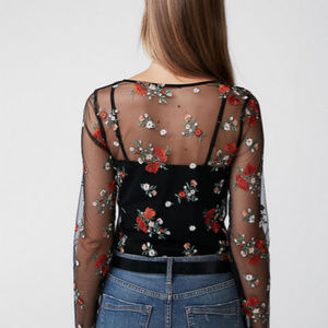 sheer mesh floral top